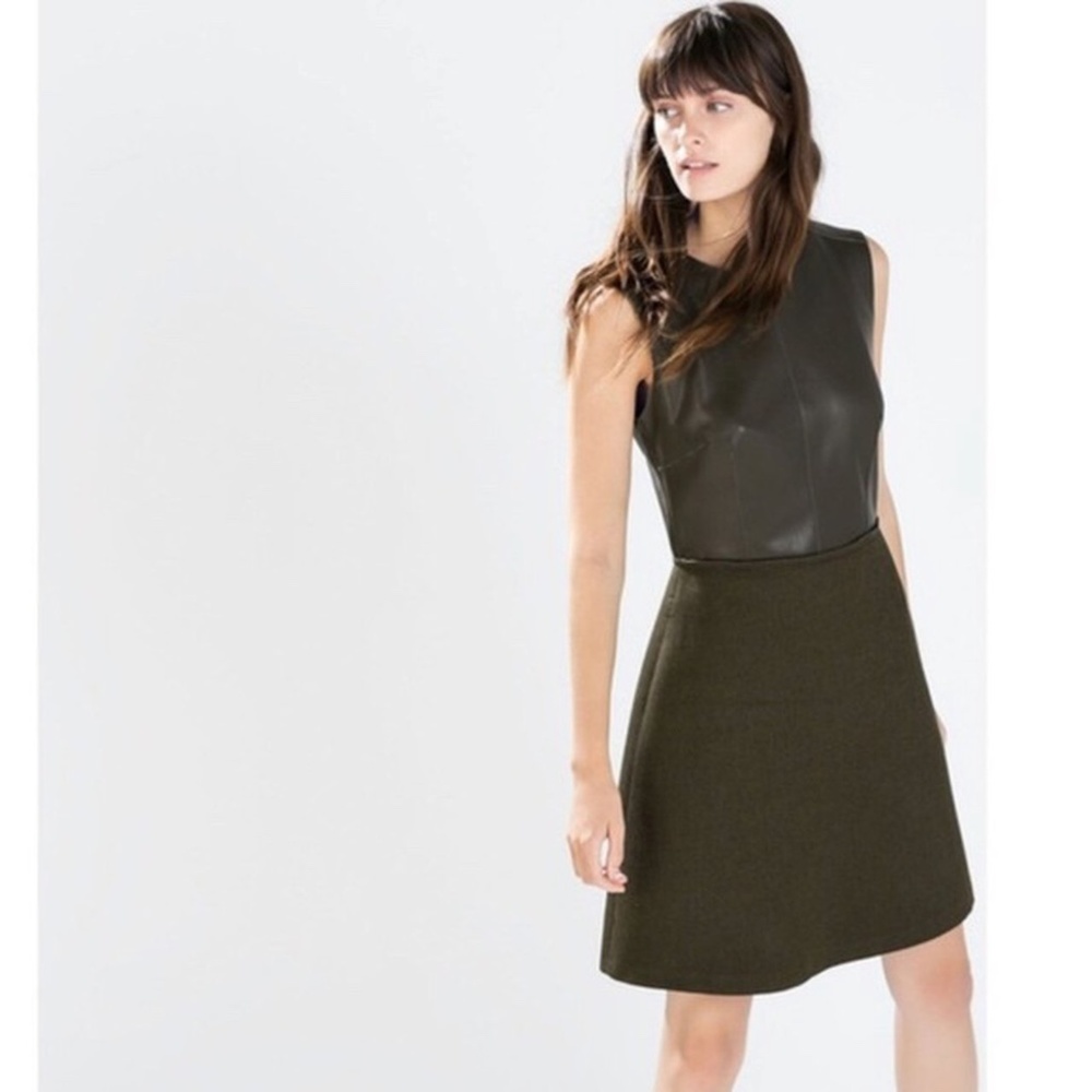 Zara Women's Dress Black Faux Leather Top A-line